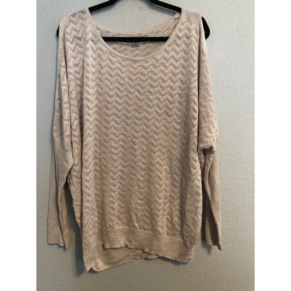 Ruff Hewn Grey Womens Sweater XL Pink Dolman Long Sleeve Cold Shoulder‎ Sparkle